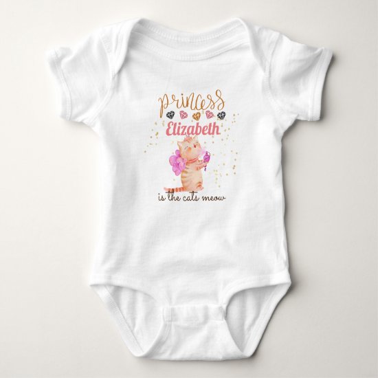 Princess (NAME) Is The Cats Meow Girls Pink Shower Baby Bodysuit