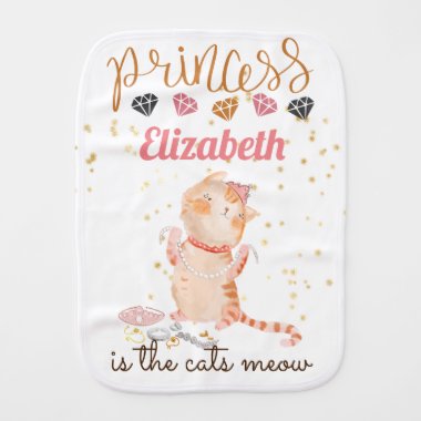 Princess (NAME) Is The Cats Meow Girls Pink Shower Baby Burp Cloth