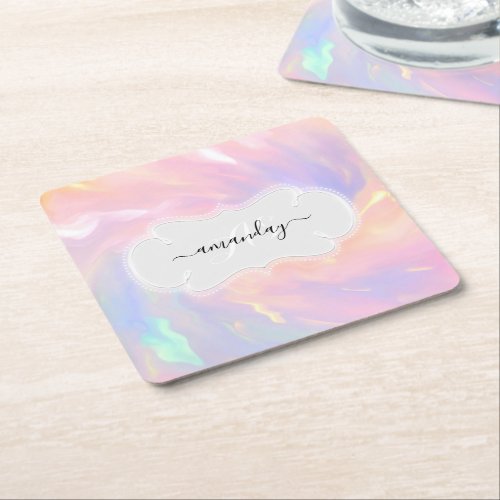 Princess Name Monogram Unicorn Pastels Square Paper Coaster