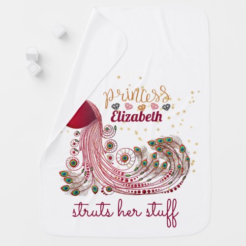 Princess NAME Peacock Struts Her Stuff _ Shower Baby Blanket