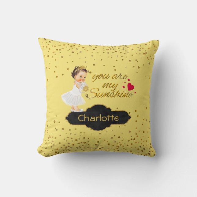 Princess Name | You Are My Sunshine Gold Nursery Throw Pillow (Front)