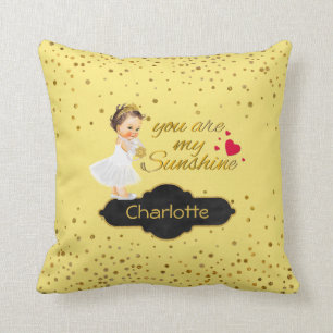 Princess Name You Are My Sunshine Gold Nursery Throw Pillow