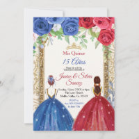 Princess Navy and Burgundy Quinceanera Invitation