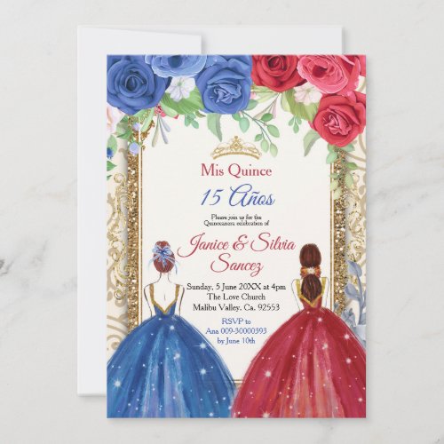 Princess Navy and Burgundy Quinceanera Invitation