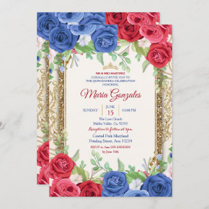 Princess Navy and Burgundy Quinceanera Invitation