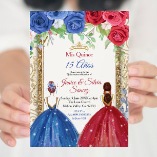Princess Navy and Burgundy Quinceanera Invitation