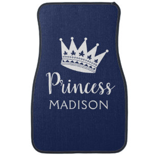 Princess Navy Blue White Custom Personalized Name Car Floor Mat