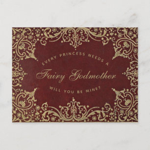 Princess Needs a Fairy Godmother Vintage Red Gold Postcard