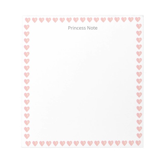 Princess Note & Pink Hearts on Simple Notepad (Front)