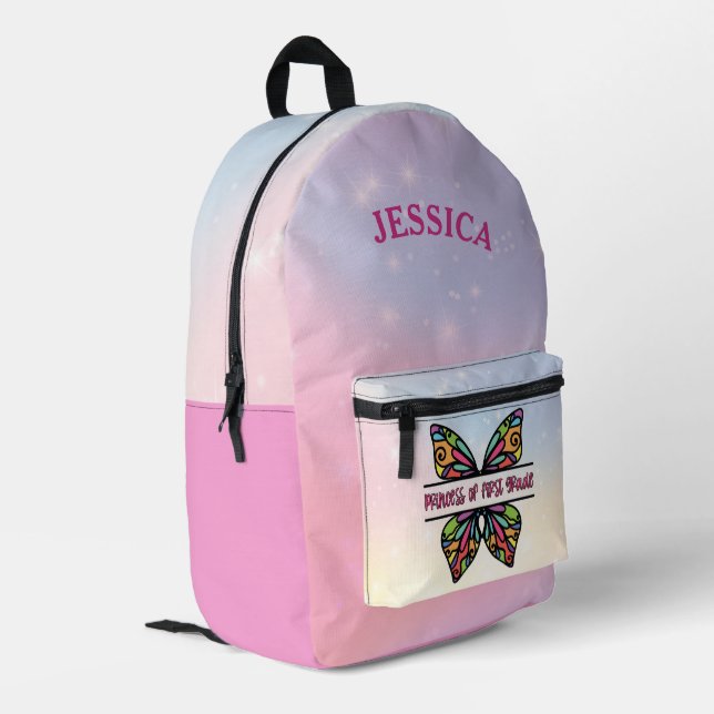 Princess Of First Grade Personalized Name Printed Backpack (Back Corner Left)