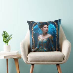 Princess Of The Blue Rose AI Art by Xzendor7 Throw Pillow