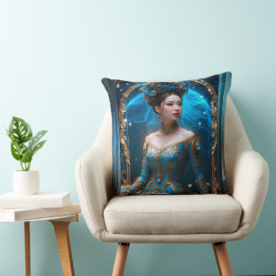 Princess Of The Blue Rose AI Art by Xzendor7 Throw Pillow