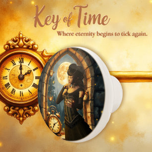 Princess of the Clocks – Keeper of Moonlit Hours. Ceramic Knob