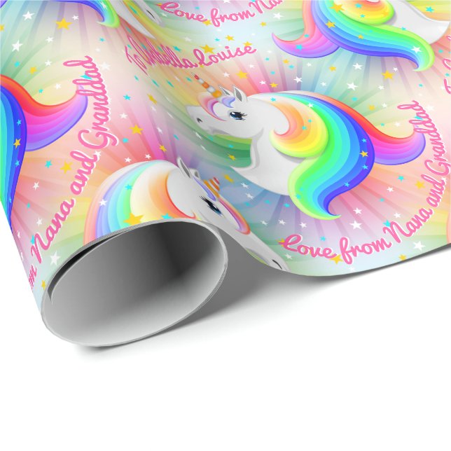 Princess of The Forest Unicorn Rainbow Starburst Wrapping Paper (Roll Corner)