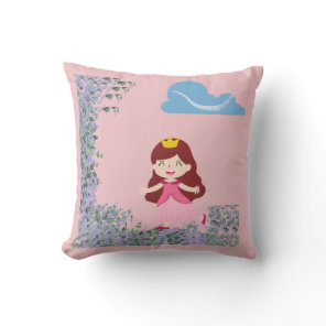 "Princess on Flowers Square Pillow with Pink