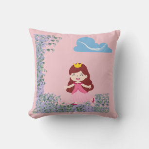 "Princess on Flowers Square Pillow with Pink