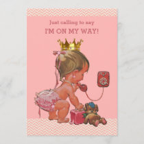 Princess on Phone Baby Shower Chevrons Pink Invitation