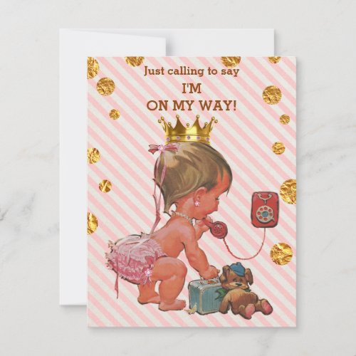 Princess On Phone Stripes Gold Spots Baby Shower Invitation