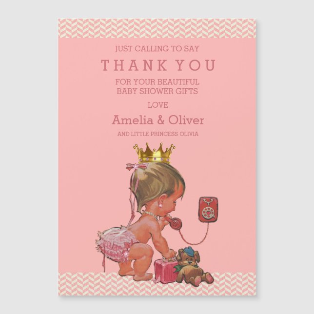 Princess on Phone Teddy Chevrons Thank You (Front)