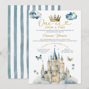 Princess ONE-CE Upon a time Birthday Castle Crown Invitation