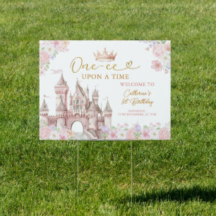 Princess ONE-CE Upon a time Birthday Castle Crown Sign