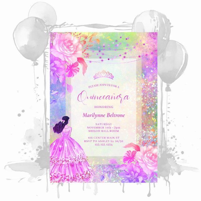 Princess Opal Glitter Rainbow Quinceañera Invitation (Creator Uploaded)