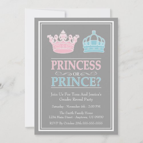 Princess Or Prince Gender Reveal Party Invitations