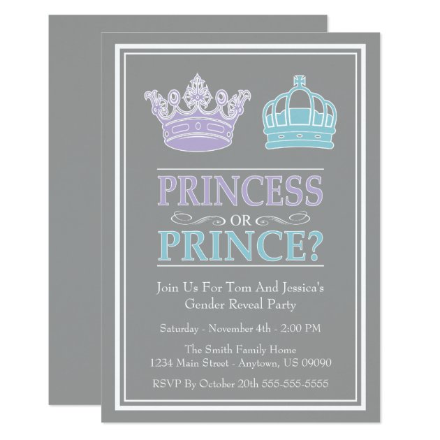 Princess Or Prince Gender Reveal Party Invitations