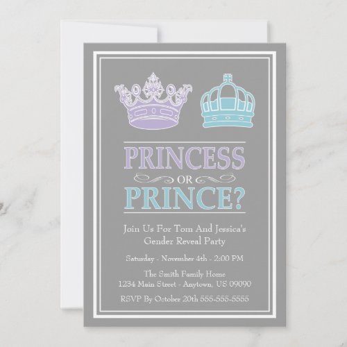 Princess Or Prince Gender Reveal Party Invitations