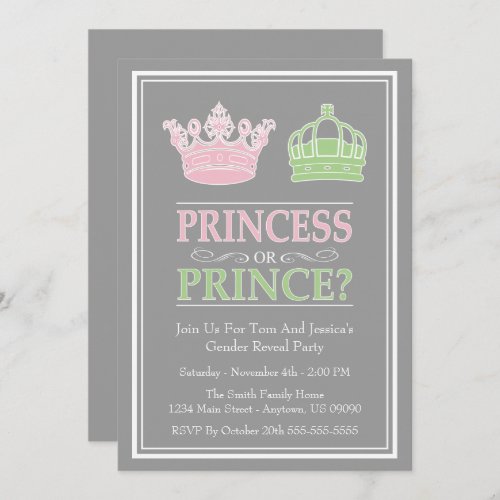 Princess Or Prince Gender Reveal Party Invitations