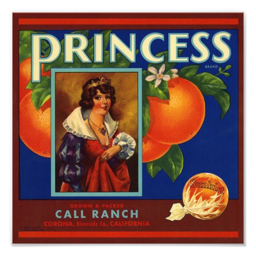Princess Oranges packing label Photo Print