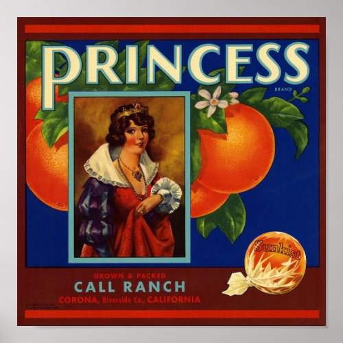 Princess Oranges packing label Poster