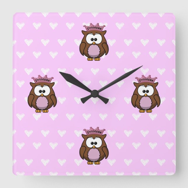 princess owl square wall clock (Front)