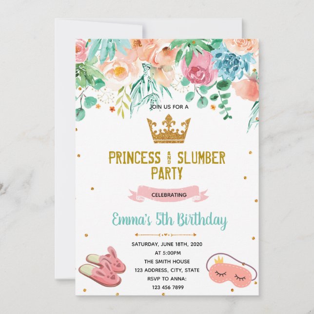 Princess pajamas party invitation (Front)