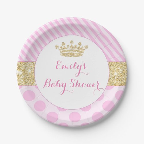 Princess paper plate baby shower pink gold