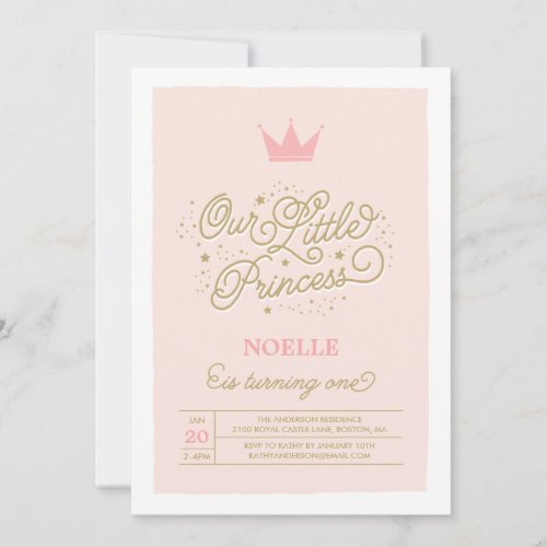 Princess Party 1st Birthday | Birthday Invitation 5" X 7" Invitation Card