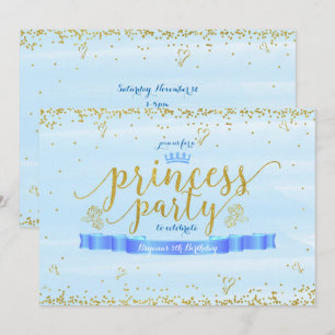 Princess Party Blue & Gold Birthday Invitations