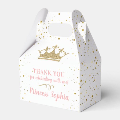 Princess Party Crown Pink Gold Thank You  Favor Boxes