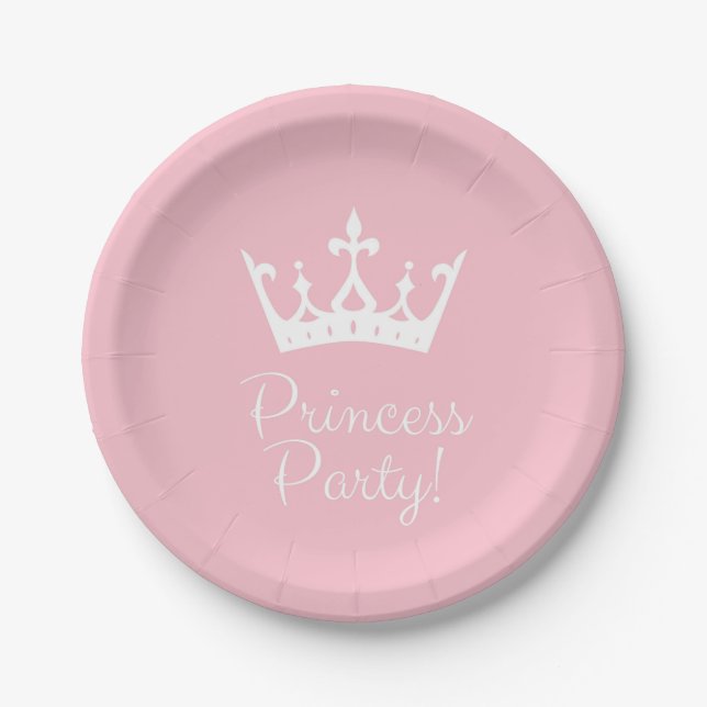 Princess Party Girly Pink and White Paper Plates (Front)