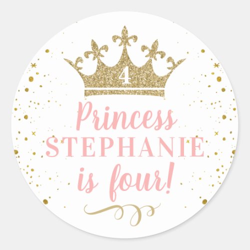 Princess Party Gold Crown Personalized Favor Classic Round Sticker