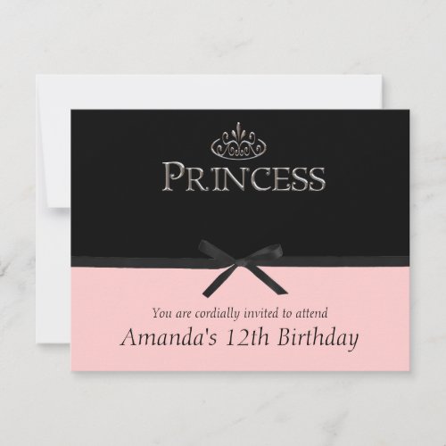 Princess Party Invitation in Black and Pink