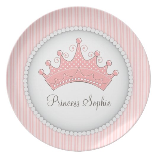 Princess Party Personalized Pink Crown Plate (Front)