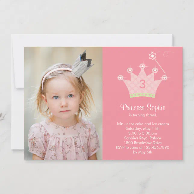 Princess Party Photo Birthday Invitation | Zazzle