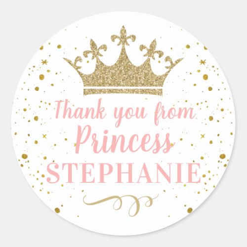 Princess Party Pink Gold Thank You Favor Classic Round Sticker