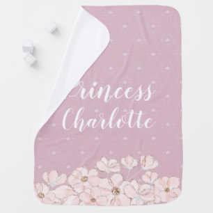 Princess Pattern Personalized Name Floral Girly Baby Blanket