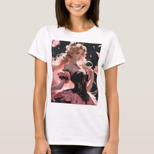 Princess Peach in Exquisite Pink and Black Attire T_Shirt