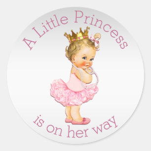 Princess Pearls Ballerina Baby Shower Silver Pink Classic Round Sticker