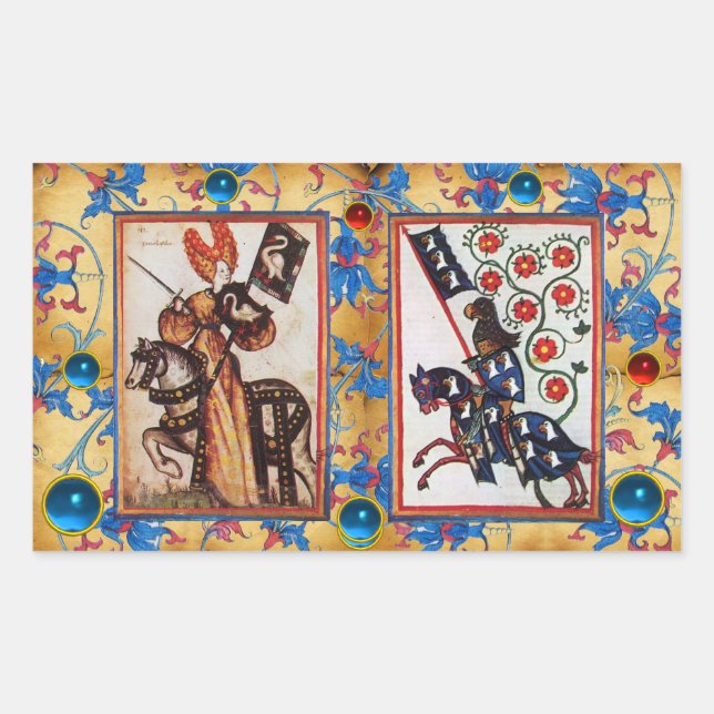 PRINCESS PENTHESILEA AND BLUE KNIGHT ON HORSEBACK  RECTANGULAR STICKER (Front)