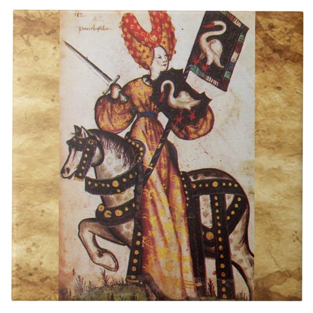 PRINCESS PENTHESILEA AS MEDIEVAL KNIGHT Heraldic  Ceramic Tile (Front)