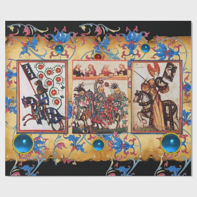 PRINCESS PENTHESILEIA AND BLUE KNIGHT HORSEBACK WRAPPING PAPER (Flat)